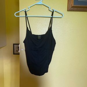 Black cropped cami tank with ribbed detail in the front